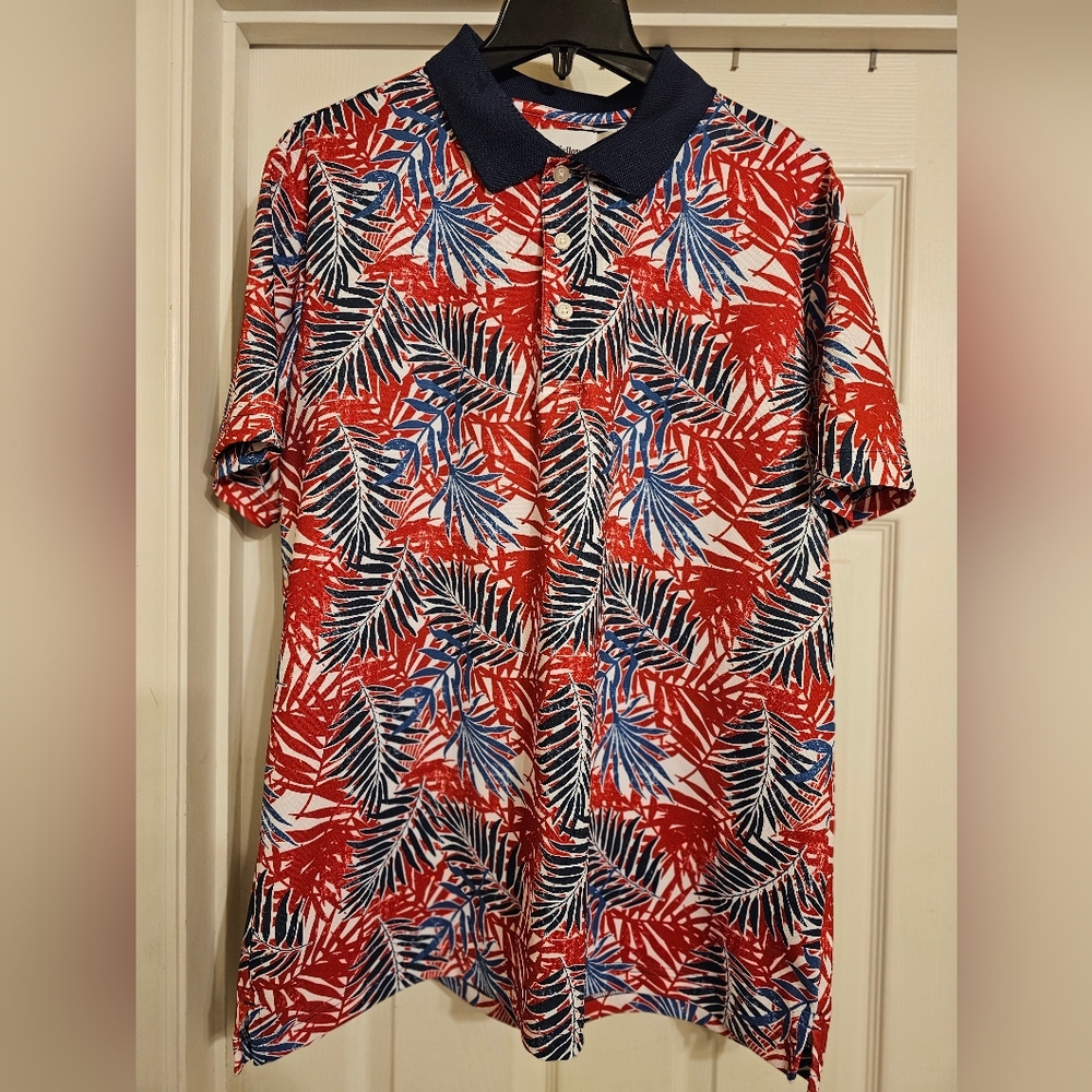 EUC Botanical Print Polo Shirt. Size:Xl